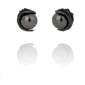 Oxidised Silver with Black Crystal Pearl Earrings