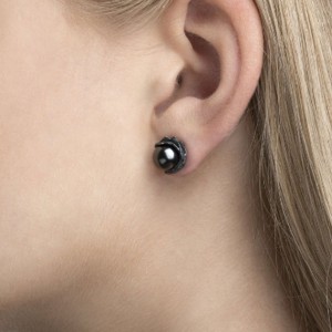 Oxidised Silver with Black Crystal Pearl Earrings