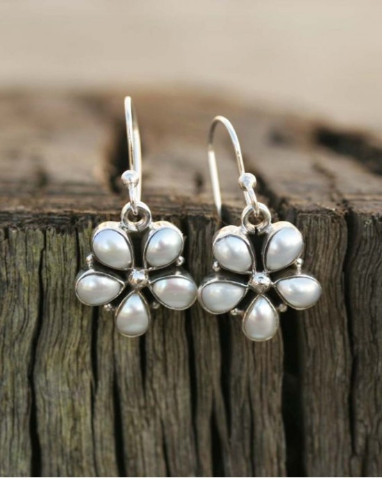 Pearl Flower Silver Earrings