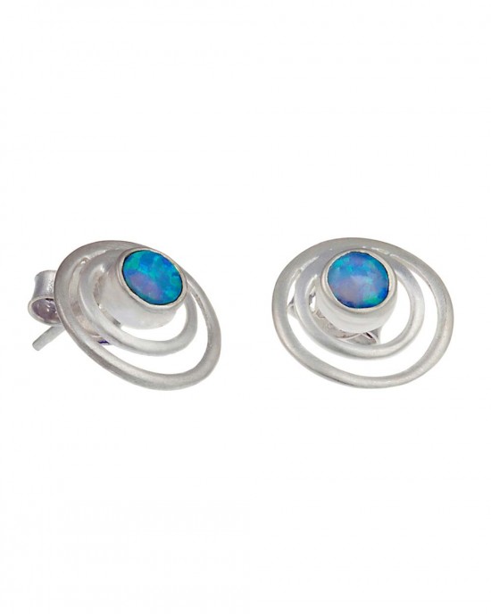 Satin Finish Silver Opalite Stud Earrings-STUD EARRINGS Satin Finish Silver Opalite Stud Earrings