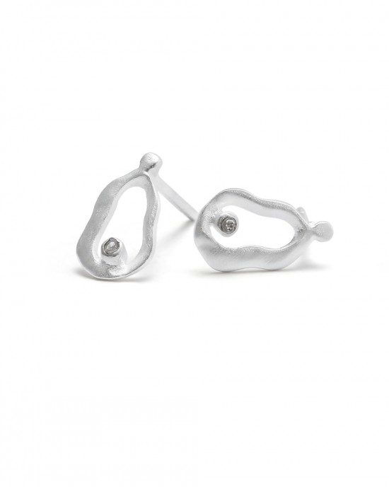 Satin Silver Diamond Stud Earrings