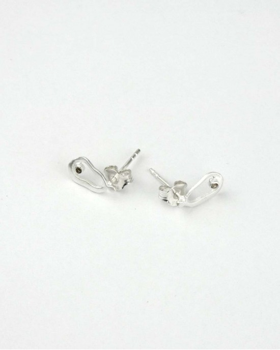 Satin Silver Diamond Stud Earrings