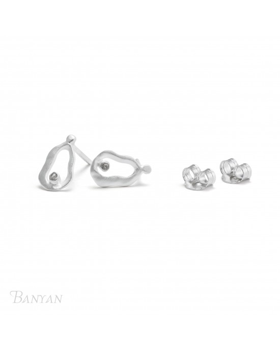 Satin Silver Diamond Stud Earrings