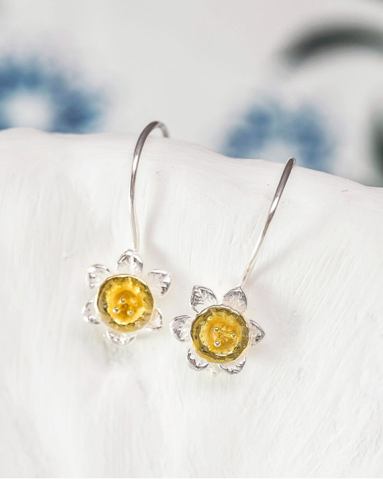 Silver, Gold Daffodil Hook Earrings Silver, Gold Daffodil Hook Earrings