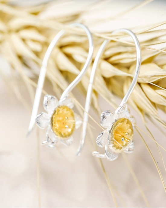 Silver, Gold Daffodil Hook Earrings Silver, Gold Daffodil Hook Earrings