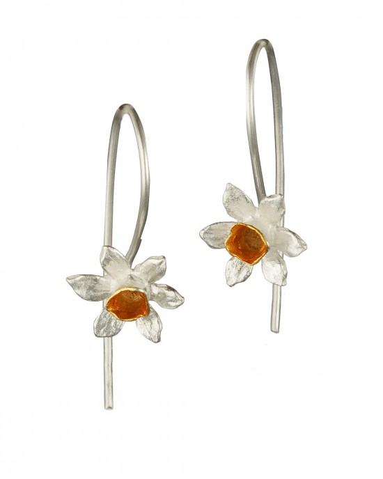 Silver Daffodil Hook Earrings-HOOK EARRINGS Silver Daffodil Hook Earrings