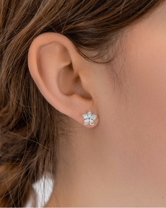 Silver Flower Stud Earrings-STUD EARRINGS Silver Flower Stud Earrings