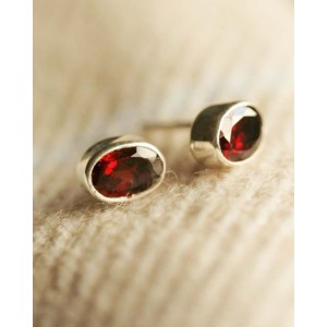 Oval Garnet Silver Studs