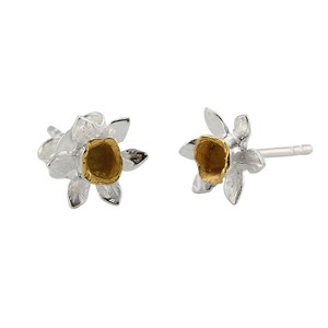Silver Gold Plated Daffodil Stud Earrings