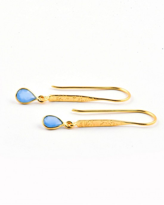 Blue Chalcedony Silver, Gold Vermeil Hook Earrings