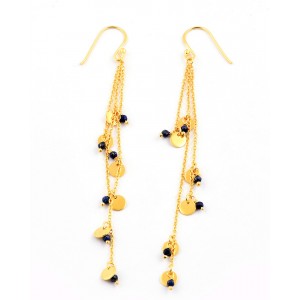 Gold Vermeil Silver, Sapphire Long Hook Earrings Gold Vermeil Silver, Sapphire Long Hook Earrings