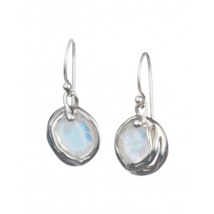 Round Moonstone Silver Drop Earrings Round Moonstone Silver Drop Earrings