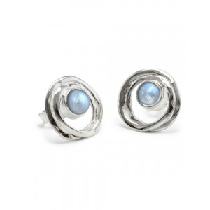 Silver Stud Earrings with Rainbow Moonstones Silver Stud Earrings with Rainbow Moonstones