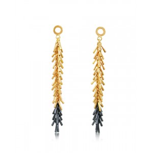 Tickle II Gold, Black Long Earrings