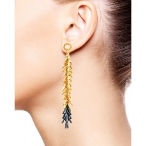 Tickle II Gold, Black Long Earrings