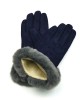 Navy Suede Gloves with Faux Fur Trim - Kiena Jewellery
