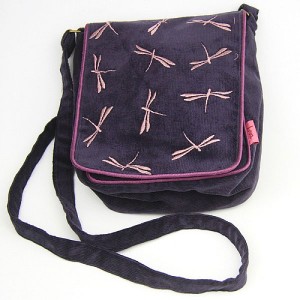 Dragonfly Corduroy Flap Bag, Grape