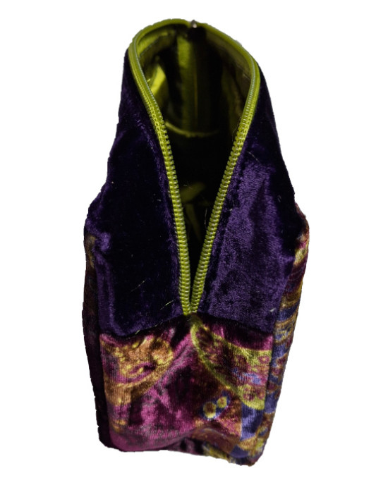 Embossed Silk Velvet Cosmetic Purse - Olive, Damson