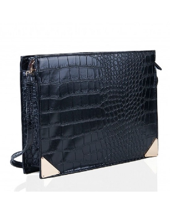Mock Croc Black Handbag
