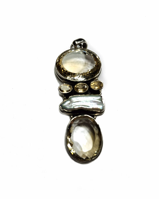 Five Lemon Topaz and Pearl Silver Pendant Five Lemon Topaz and Pearl Silver Pendant