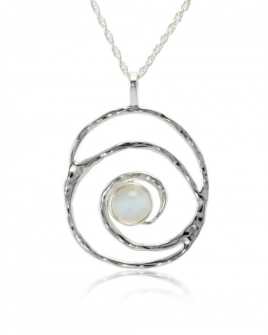 Moonstone Silver Spiral Pendant & Chain-NECKLACES & PENDANTS Moonstone Silver Spiral Pendant & Chain