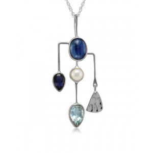 Kyanite, Ioilite, Pearl, Blue Topaz Silver Pendant
