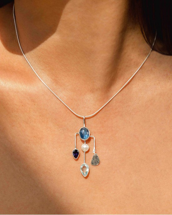 Kyanite, Ioilite, Pearl, Blue Topaz Silver Pendant Kyanite, Ioilite, Pearl, Blue Topaz Silver Pendant