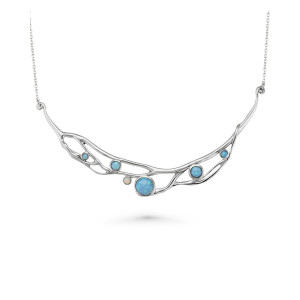 Blue White Opalite Silver Necklace