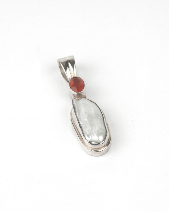 Carnelian and Pearl Silver Pendant-NECKLACES & PENDANTS Carnelian and Pearl Silver Pendant