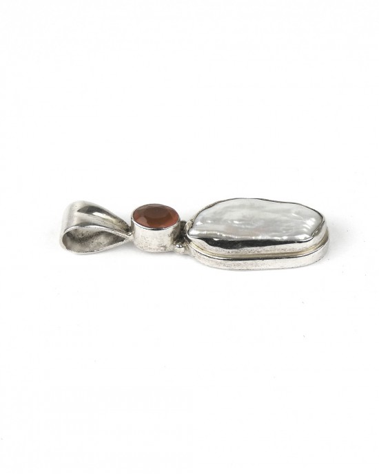 Carnelian and Pearl Silver Pendant-NECKLACES & PENDANTS Carnelian and Pearl Silver Pendant