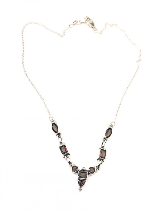 Eight Garnet Silver Necklace-NECKLACES & PENDANTS Eight Garnet Silver Necklace