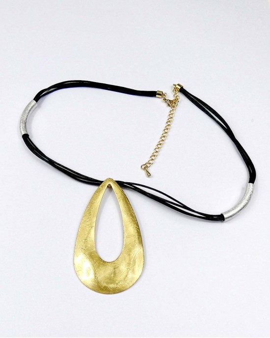 Gold & Silver Plated Metal Hollow Pear Drop Necklace-NECKLACES & PENDANTS Gold & Silver Plated Metal Hollow Pear Drop Necklace