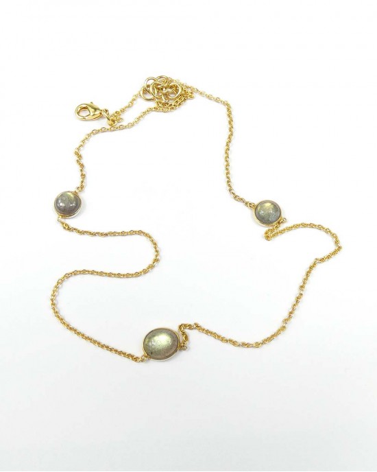 Gold Plated Necklace with Labradorite Stones-NECKLACES & PENDANTS Gold Plated Necklace with Labradorite Stones