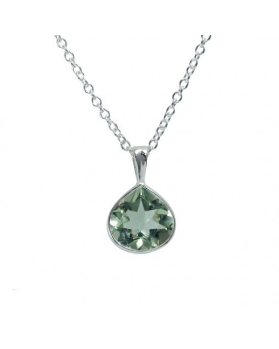 Green Amethyst Silver Pendant-NECKLACES & PENDANTS Green Amethyst Silver Pendant