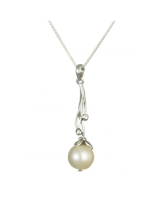 Ornate Pearl Silver Pendant-NECKLACES & PENDANTS Ornate Pearl Silver Pendant
