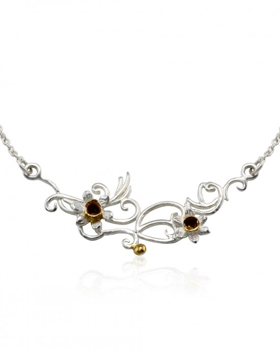 Silver & Gold Plated Daffodil Necklace-NECKLACES & PENDANTS Silver & Gold Plated Daffodil Necklace