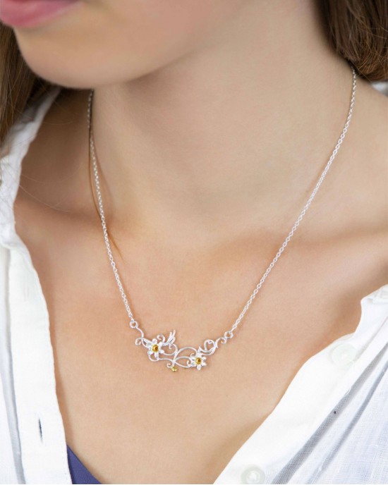 Silver & Gold Plated Daffodil Necklace-NECKLACES & PENDANTS Silver & Gold Plated Daffodil Necklace