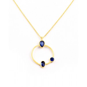 Silver, Gold Vermeil Hoop Pendant & Chain with Kyanite Stones 