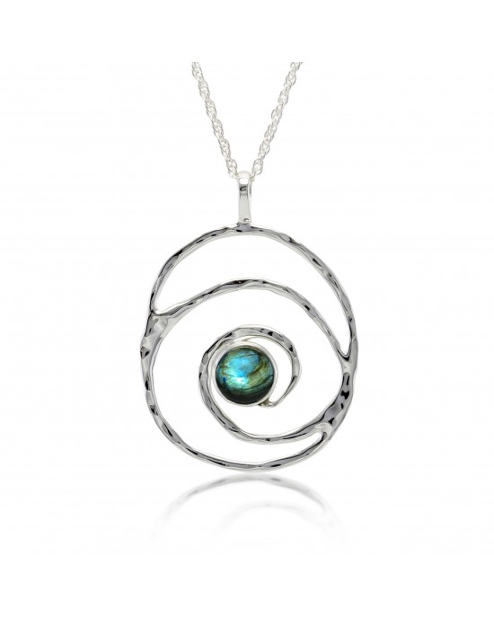 Labradorite Swirl Silver Pendant-NECKLACES & PENDANTS Labradorite Swirl Silver Pendant