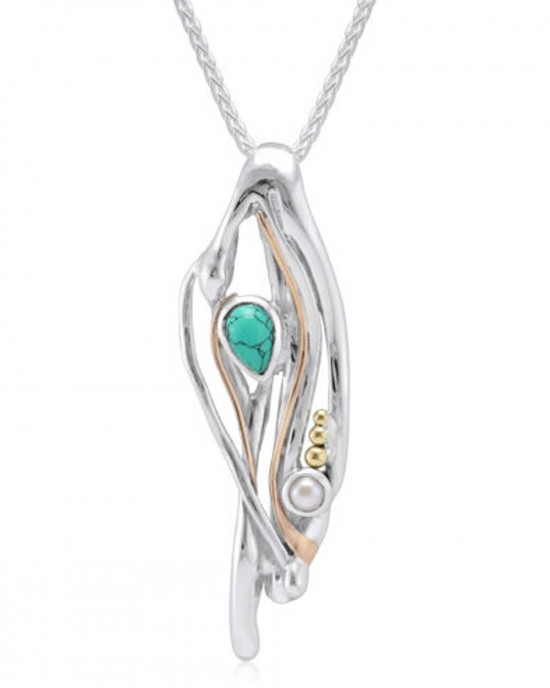 Silver Pendant with Turquoise & Pearl