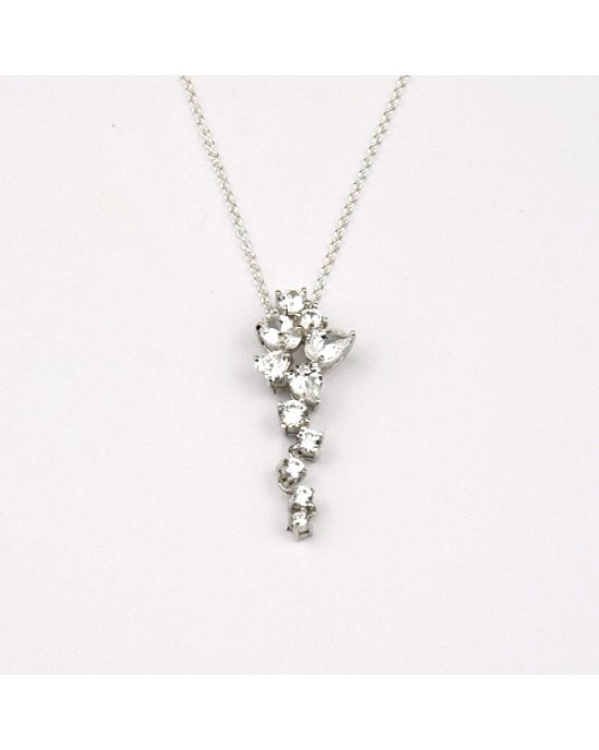 Silver Pendant with Pear & Round Cut CZ 