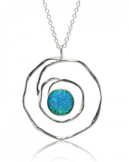 Silver Spiral Blue OPalite Pendant-NECKLACES & PENDANTS Silver Spiral Blue OPalite Pendant