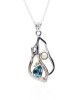 Silver Teardrop Blue Topaz & Pearl Pendant-NECKLACES & PENDANTS Silver Teardrop Blue Topaz & Pearl Pendant