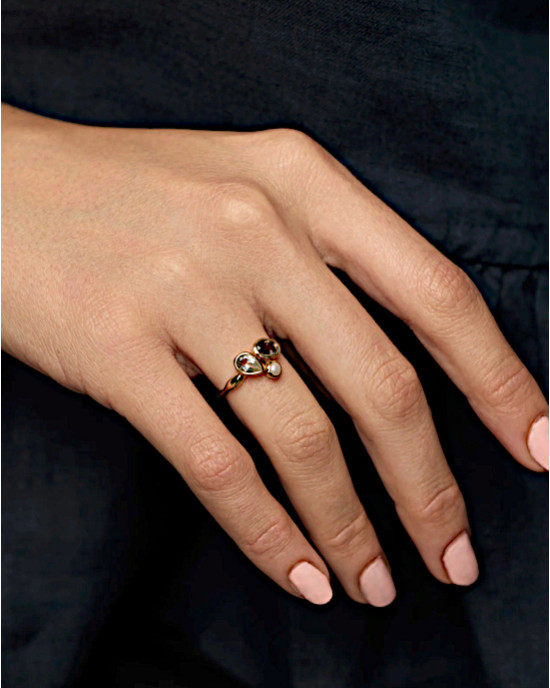 Green Amethyst, Smoky Quartz, Pearl Gold Vermeil Ring