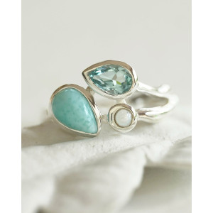 Blue Topaz, Larimar & Freshwater Pearl Silver Ring Blue Topaz, Larimar & Freshwater Pearl Silver Ring