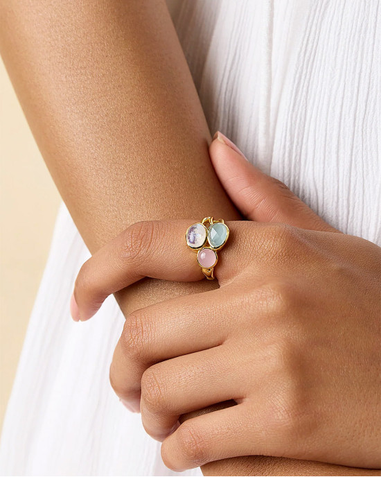 Moonstone, Rose and Aqua Chalcedony Gold Ring