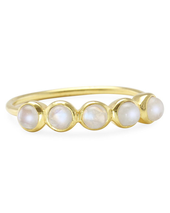Five Rainbow Moonstones Gold Ring