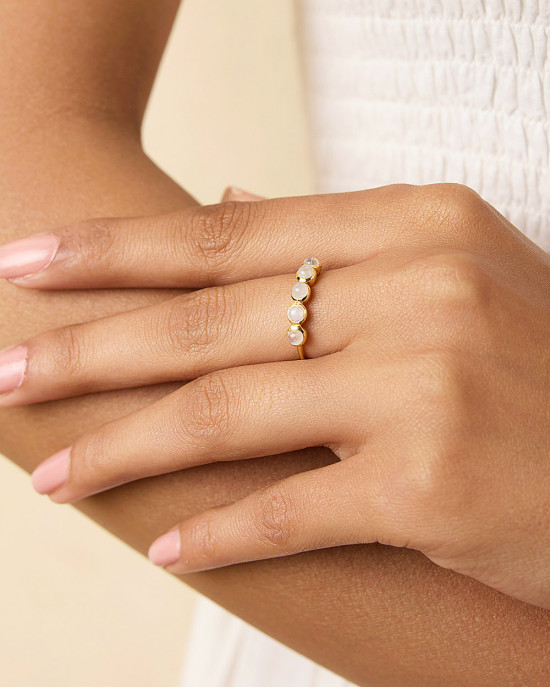 Five Rainbow Moonstones Gold Ring