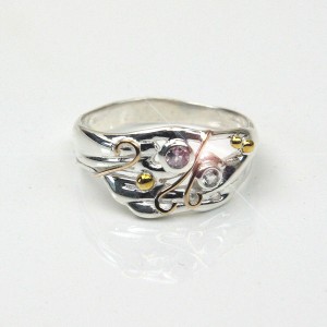 Pink Tourmaline Blue Topaz Silver Ring 
