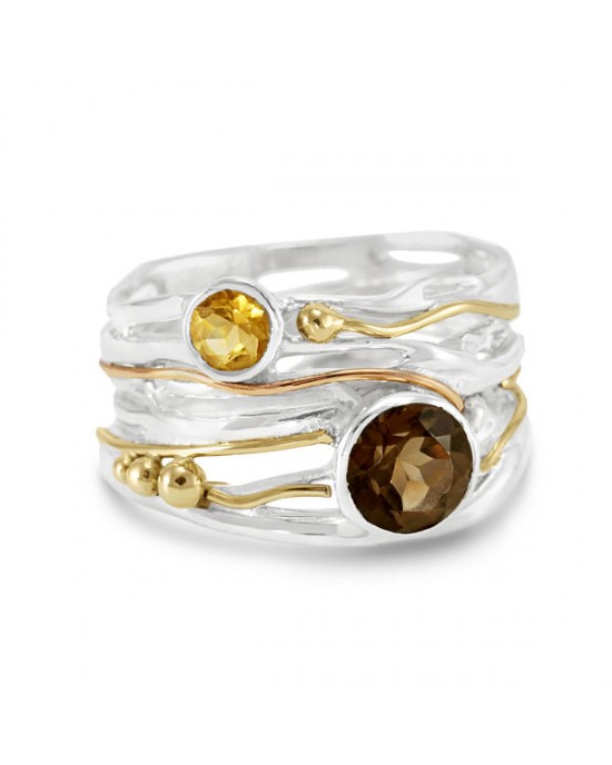 Silver Goldfill Ring with Smoky Quartz Citrine-RINGS Silver Goldfill Ring with Smoky Quartz Citrine